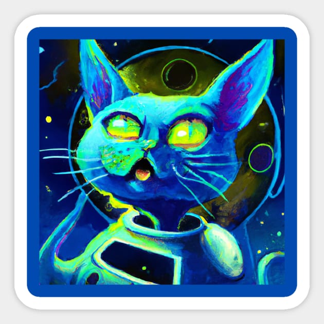 Blue Astronaut Cat is in Awe of the Expansive Universe Sticker by Star Scrunch